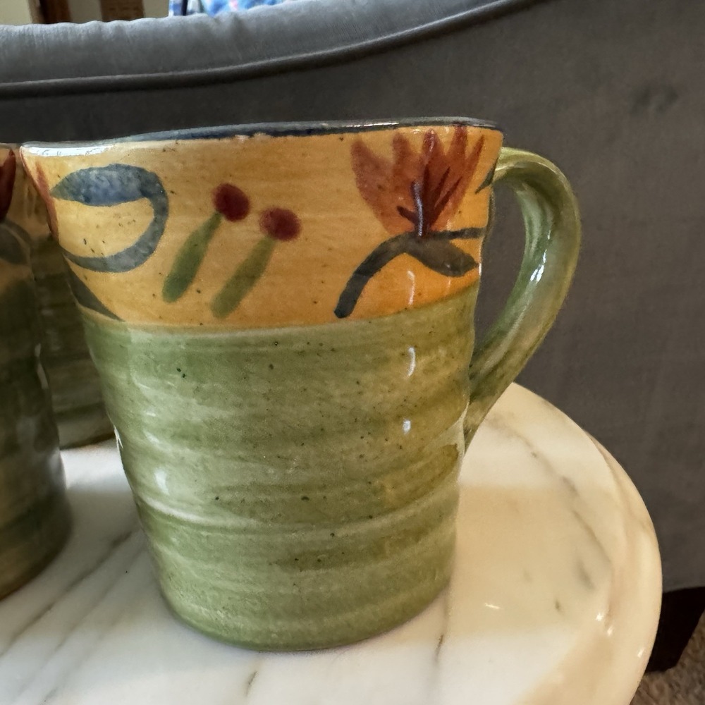 Pier 1 Elizabeth Hand Painted Stoneware Floral Green Blue Red Mugs (Lot of 4) - Picture 4 of 10